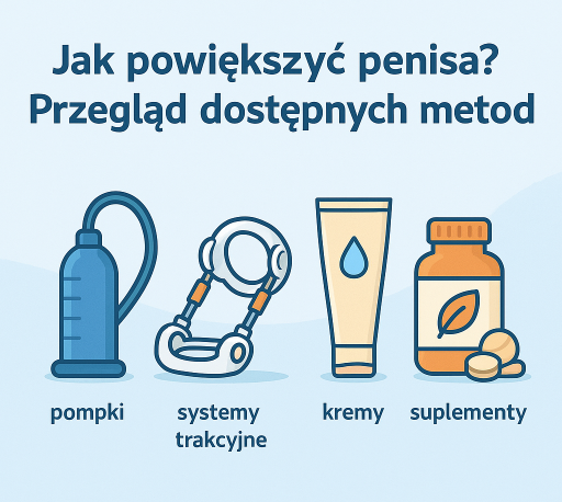 jak powiększyć penisa – metody: pompki, systemy trakcyjne, kremy i suplementy – ilustracja