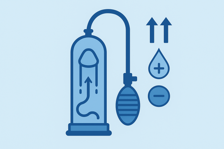 Schemat działania pompki próżniowej do penisa w formie prostej ilustracji